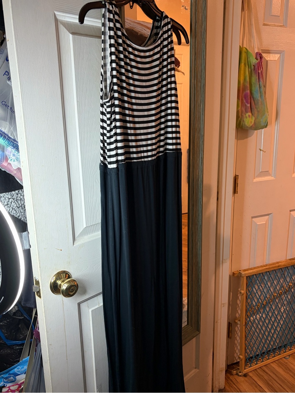 Serra Black Maxi Dress with Striped Bodice Detail